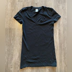 PINK Victoria Secret V Cut Black Short Sleeve Tee • Soft Brushed Fabric • XS